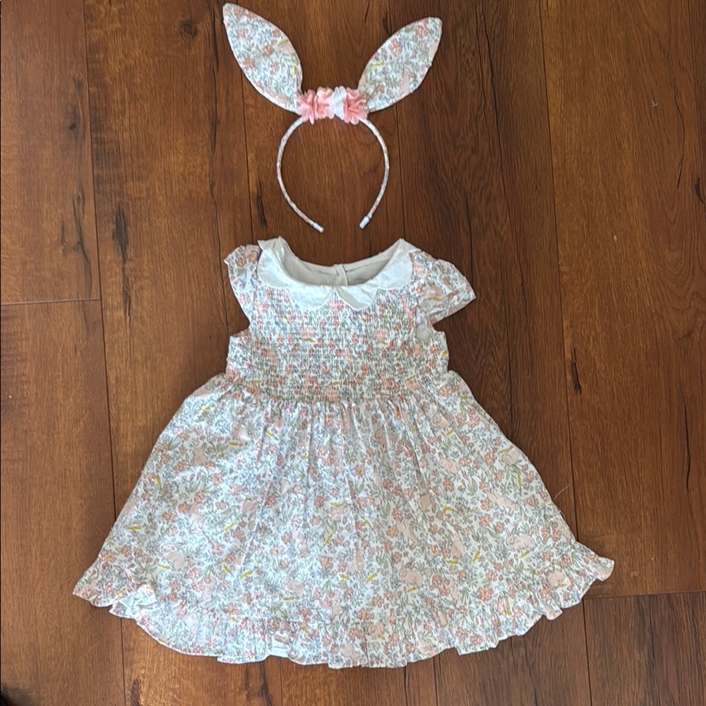Easter bunny & Floral Dress with Bunny Ear Headband